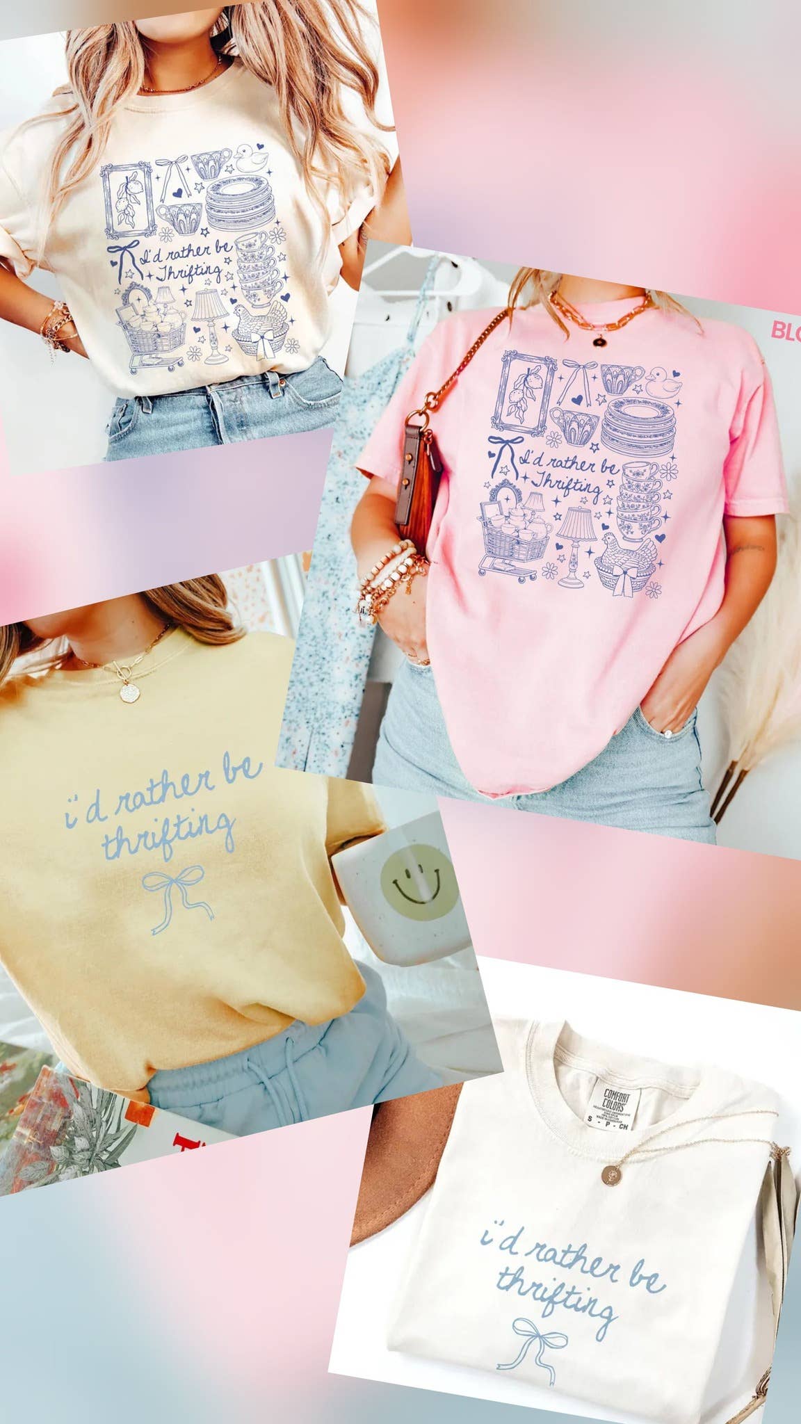 Vintage Rather be Thrifting Pink Collage CC  Graphic Tee