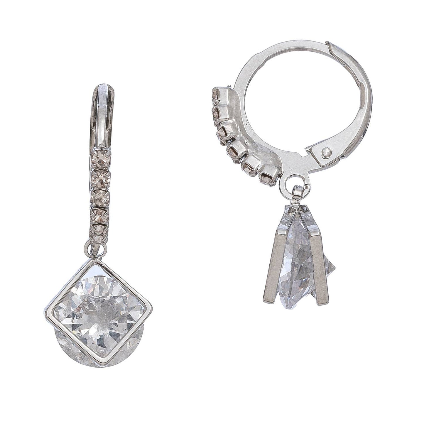 Dazzlers Cubic Zirconia Diamond Shape Hoop Earrings