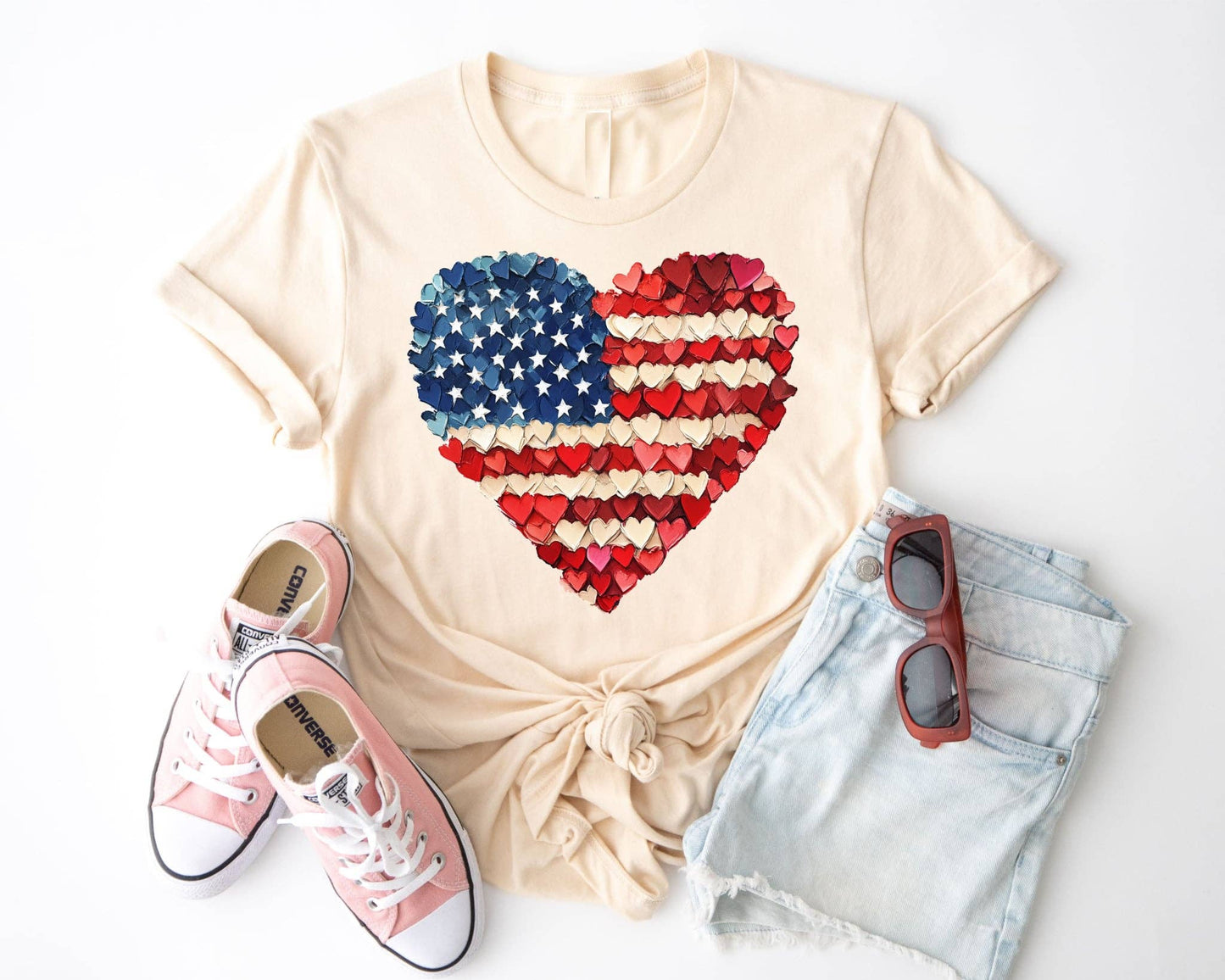 Usa Heart Patriotic Cream Women's Graphic Tee Free Shipping