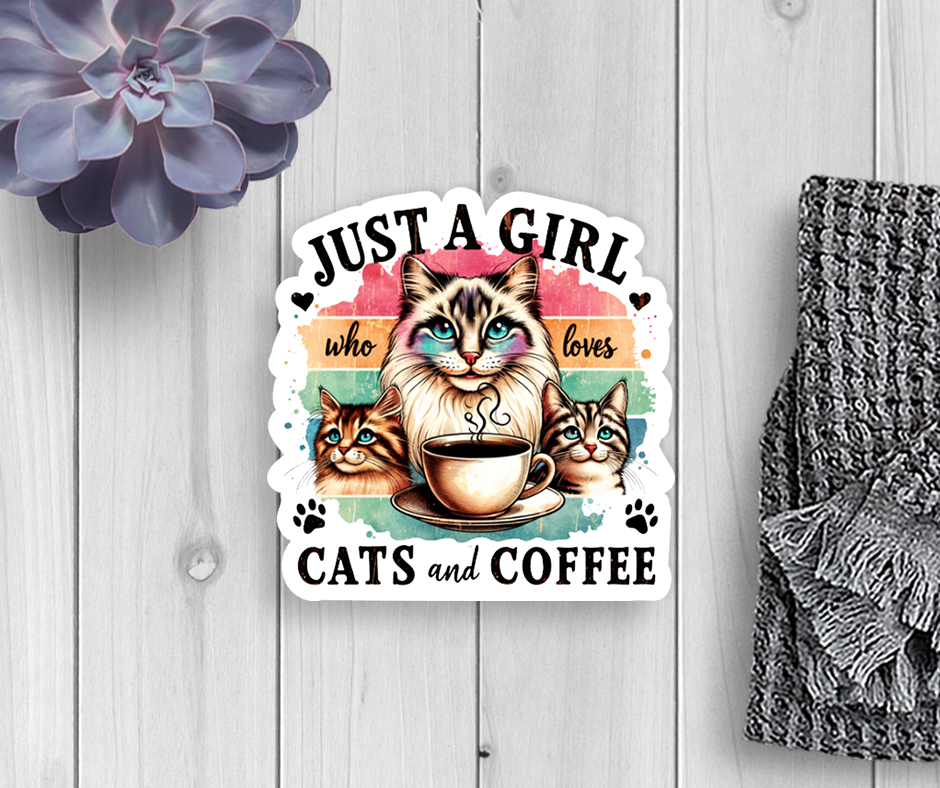Cats And Coffee Vinyl Sticker