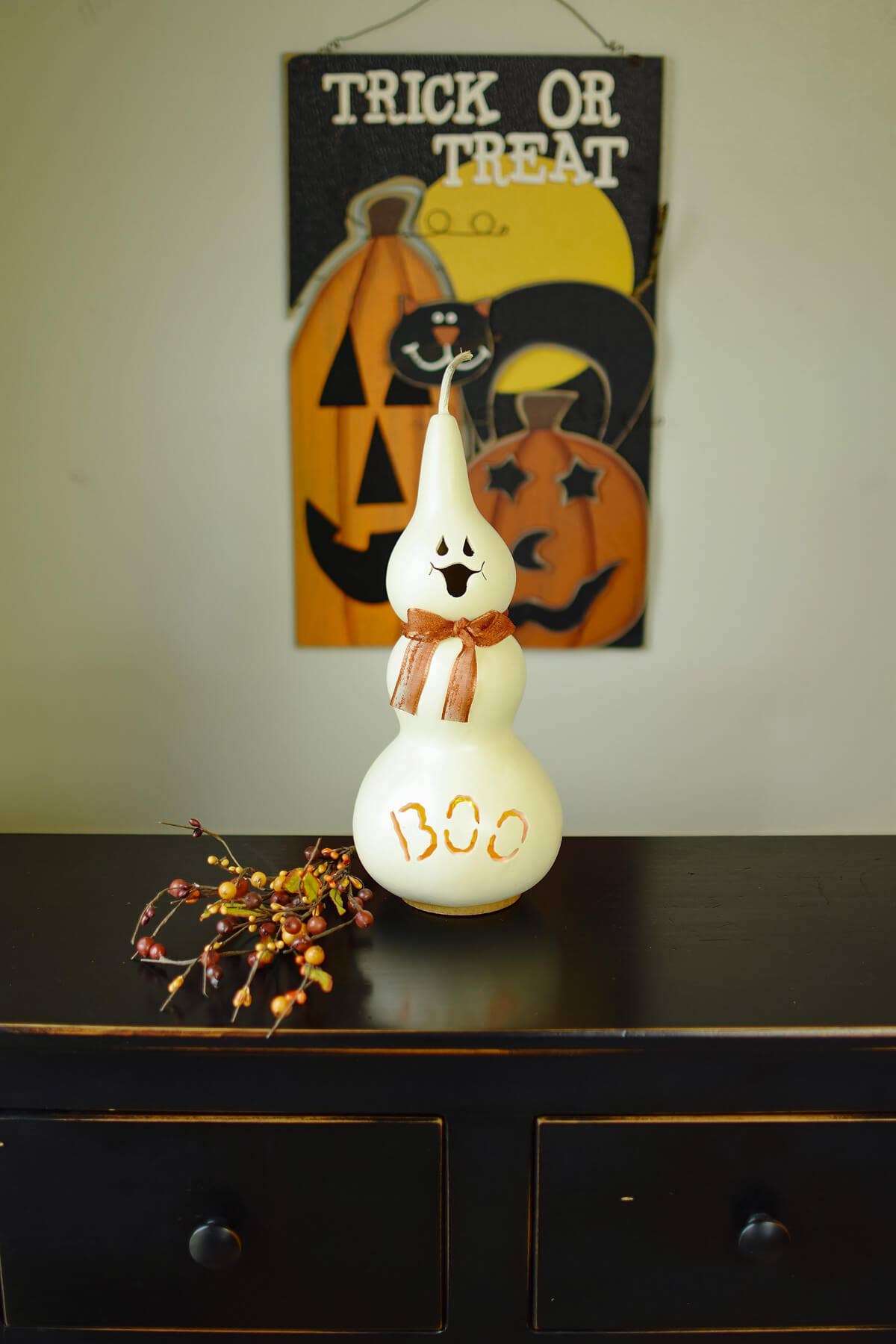 Jake Small Tall Lit Ghost Hand-Crafted Gourd Luminary