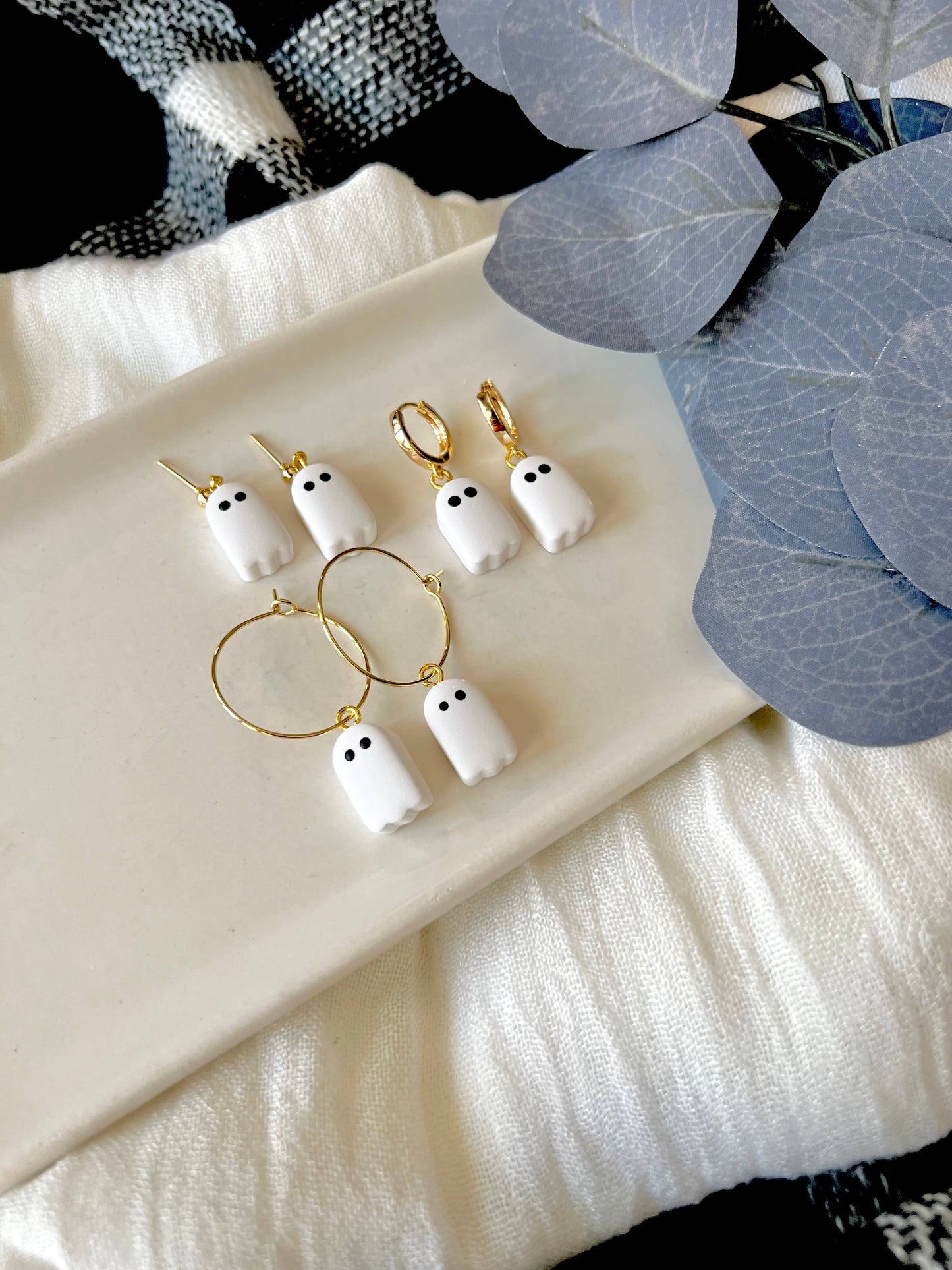 Ghost Bead Earrings, Ghost Bead Huggies, Ghost Earrings