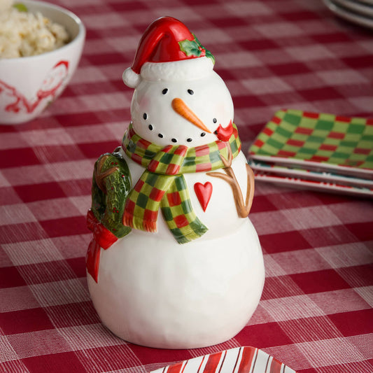 Snowman Delight 3-D Santa Cookie Jar 12"