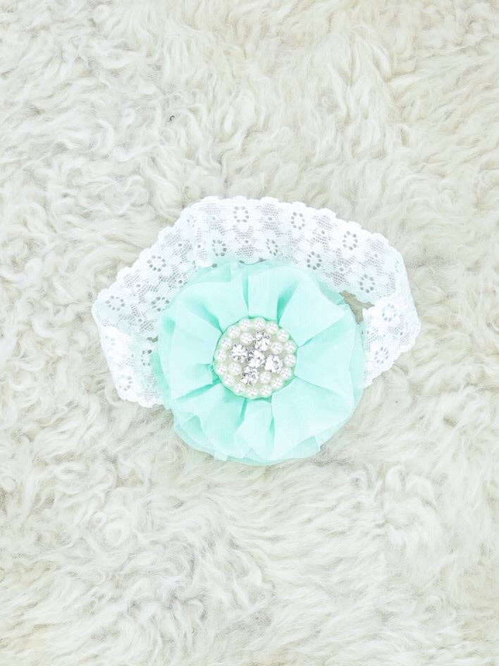 Chiffon Rhinestone & Pearls Headband - 21 Colors Available