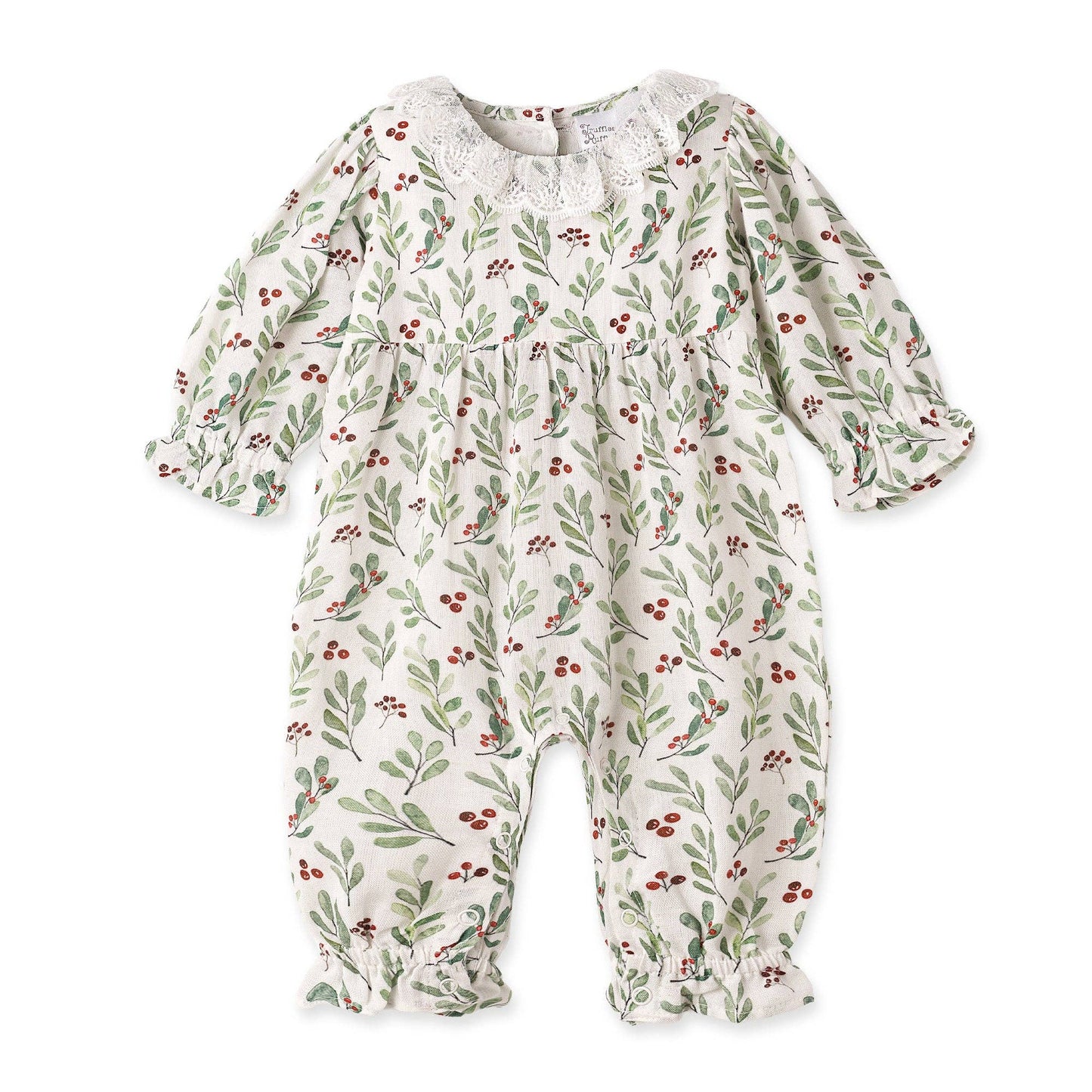 Holiday Berry Cotton-Rayon-Linen Baby Romper With Lace Trim