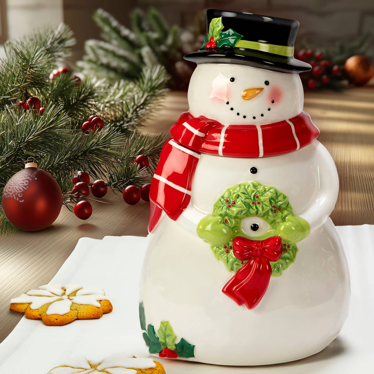 Holiday Magic Christmas Snowman 3-D  Cookie Jar 10.75"