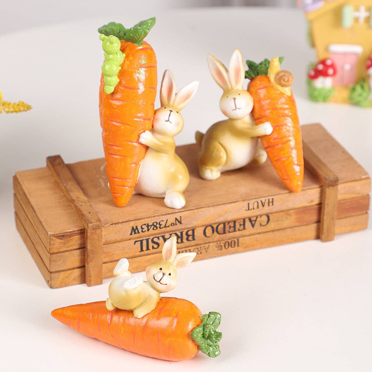 Easter Bunny Resin Figurine Cute Carrot Decor