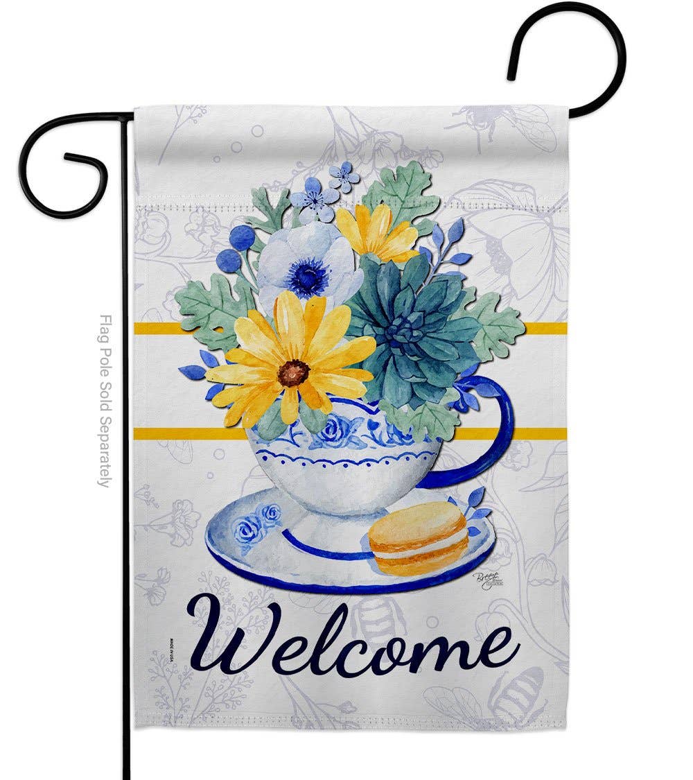 Afternoon Tea Bouquet Garden Floral Coffee Decor Flag