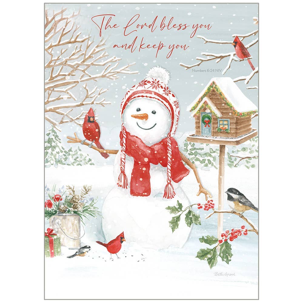 Snowman By Birdhouse Faith Holiday Cards in a Box