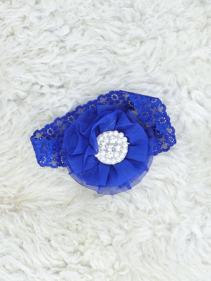 Chiffon Rhinestone & Pearls Headband - 21 Colors Available