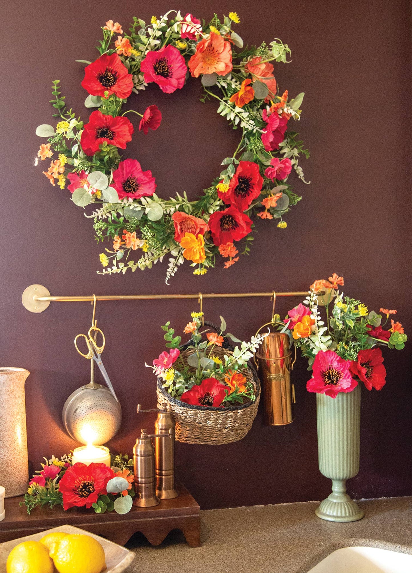 Sunset Poppy & Blooms Candle Ring - 6-1/2 In