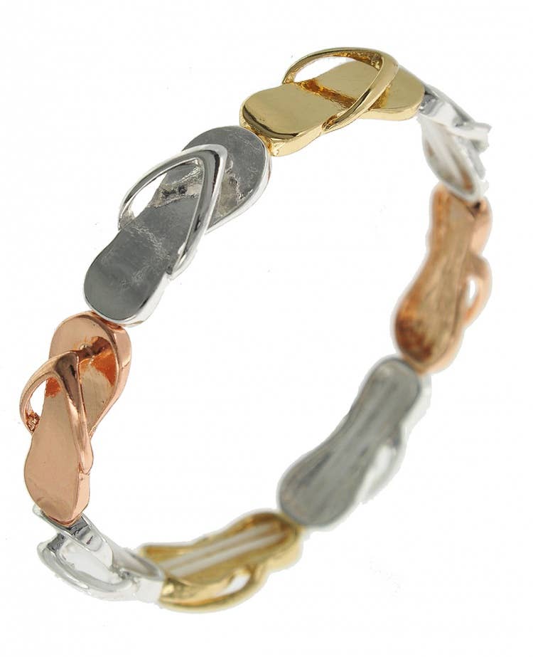 FR3088 Multi-Colored Flip Flop Metal Stretch Bracelet