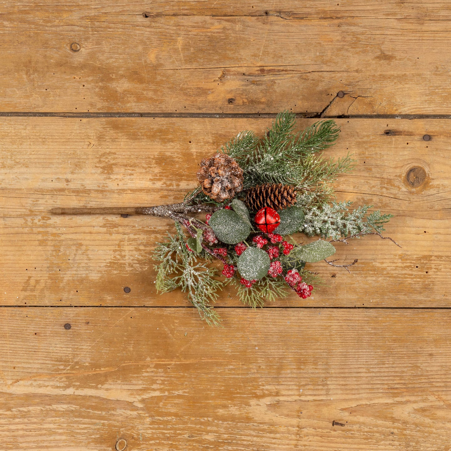 16" ICY FOLIAGE W/ RED BERRIES & BELLS PICK