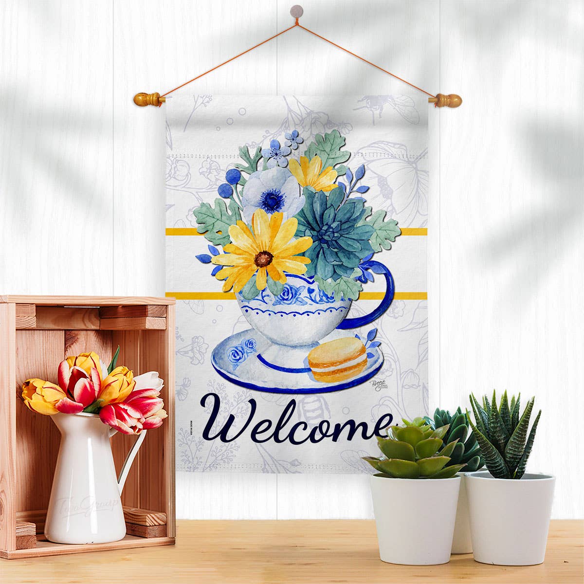 Afternoon Tea Bouquet Garden Floral Coffee Decor Flag