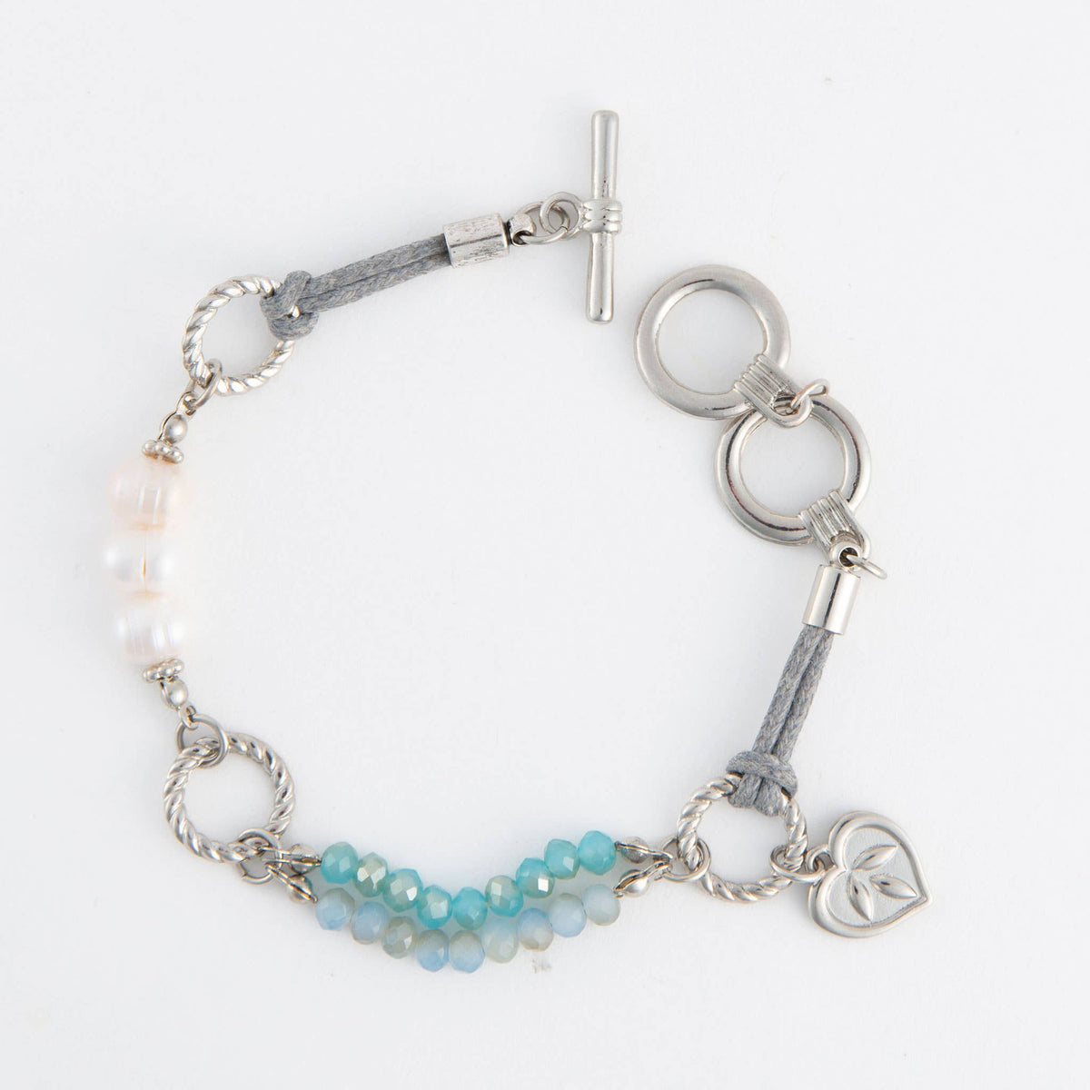 Bracelet Phyrra Multi Row Bead and Pearl Leather Toggle