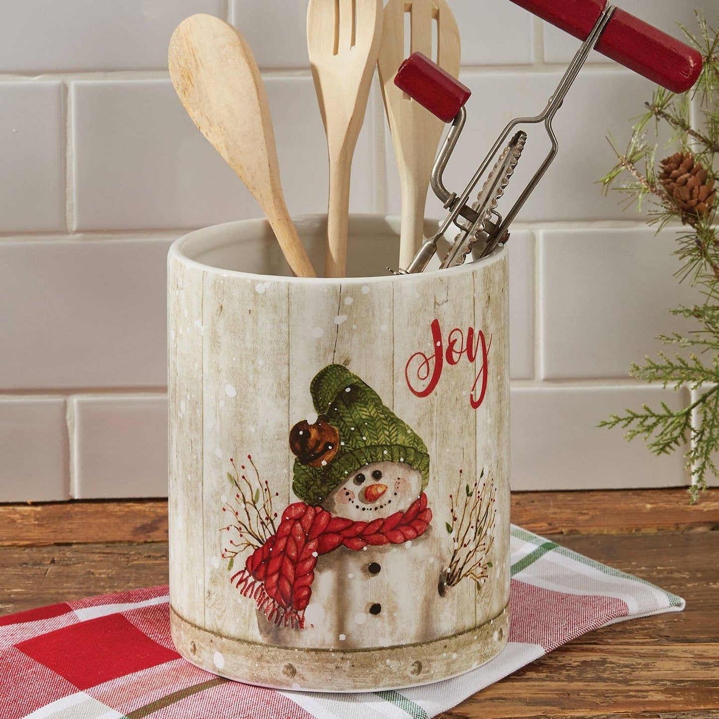 Farmhouse Snowman Utensil Crock
