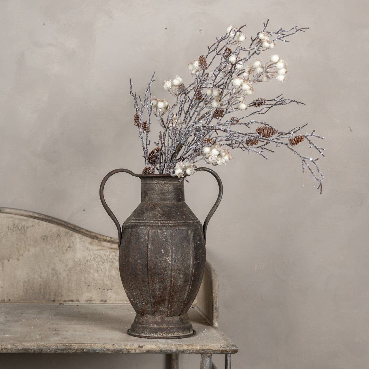 36" ICED TWIG W/ WHITE BERRIES & PINECONE SPRAY