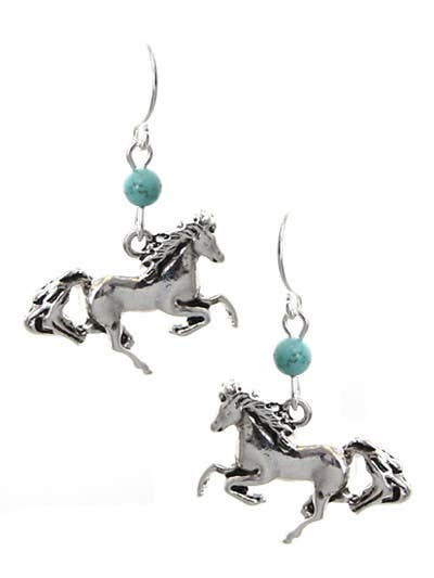 FR2330 Silver Horse Western Theme Turquoise Stone Earrings
