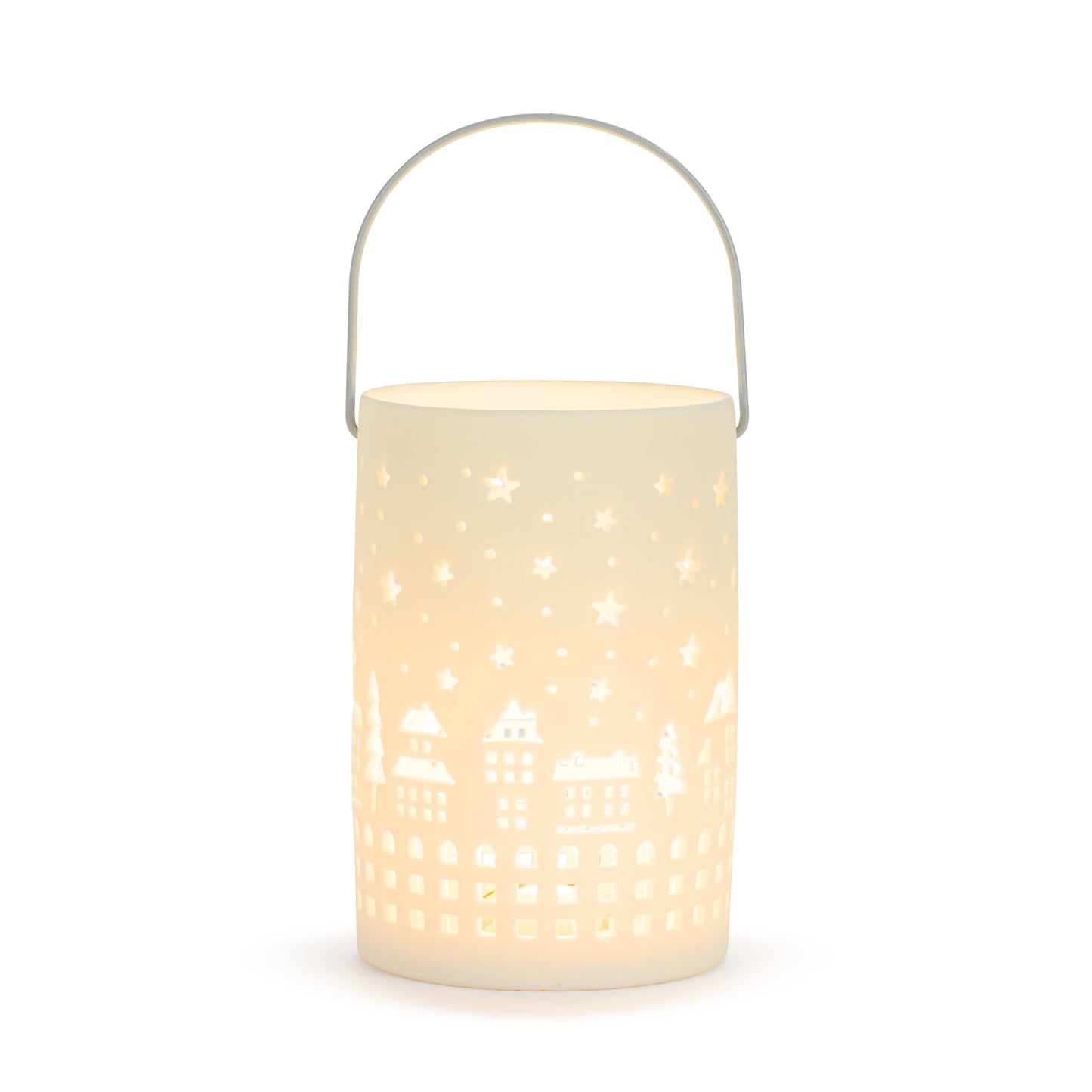 White LED Holiday Village Scene Small Lantern - 3x5in