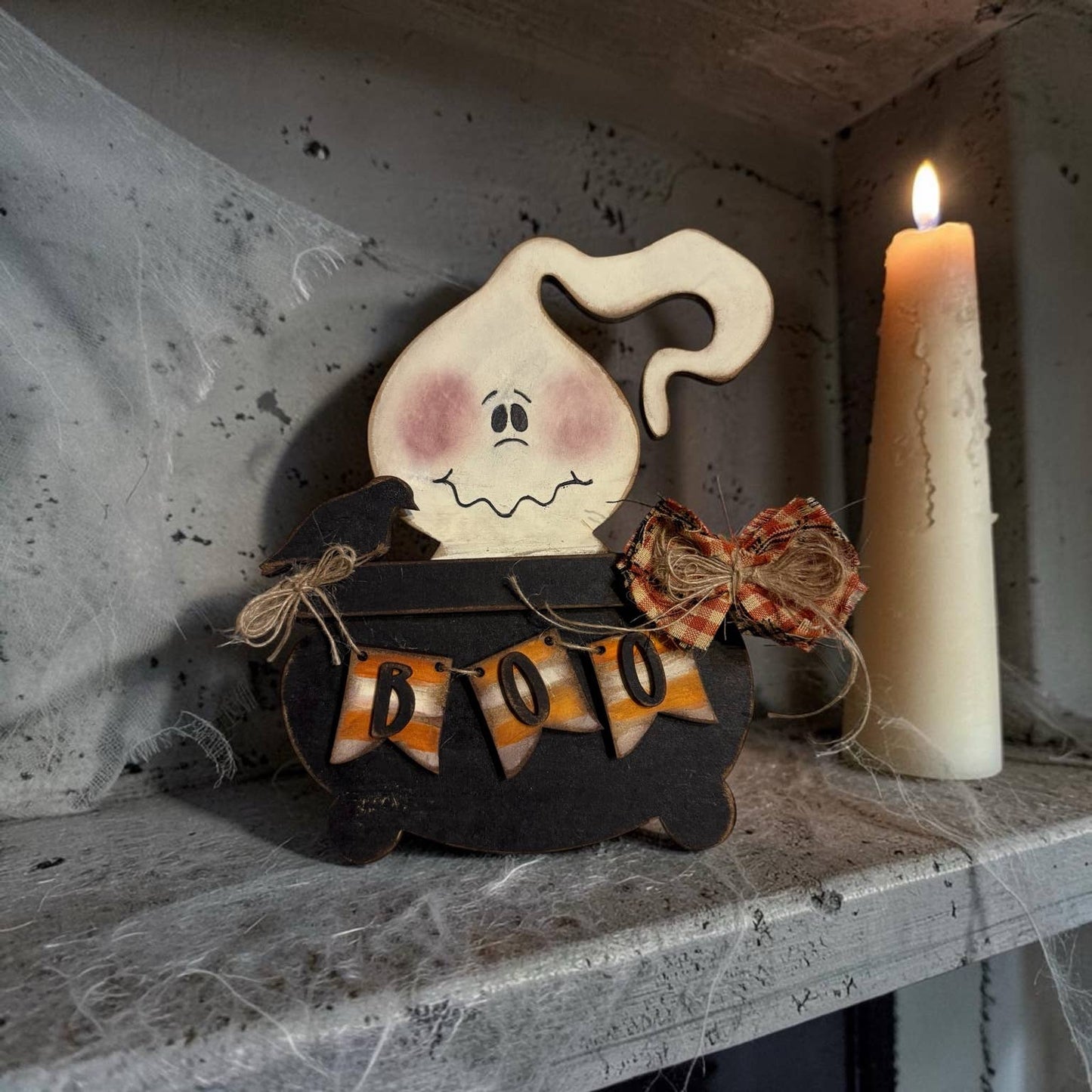 Primitive Ghost in Cauldron Shelf Sitter | Halloween Decor