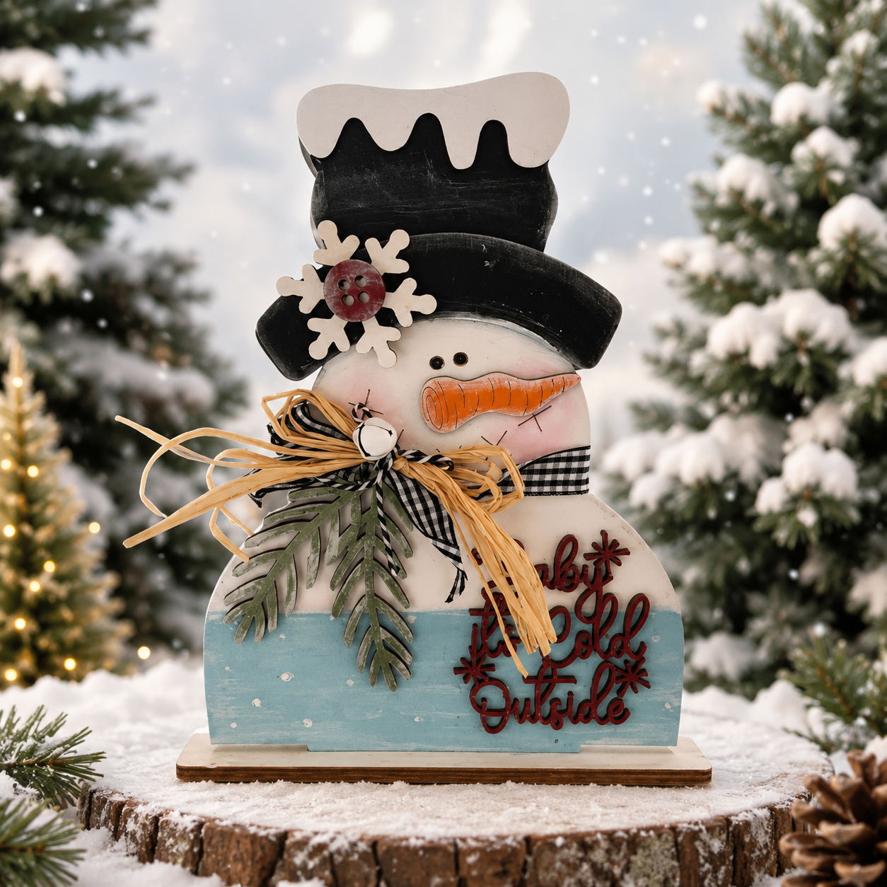 Handmade Snowman Shelf Sitter | Farmhouse Winter Decor