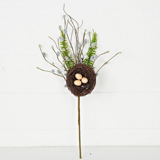 35382- 20in Spray-Pussy Willow with Bird nest