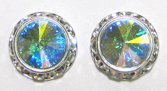 Rhinestone Rivoli AB (Aurora Borealis) 12mm Post Earring
