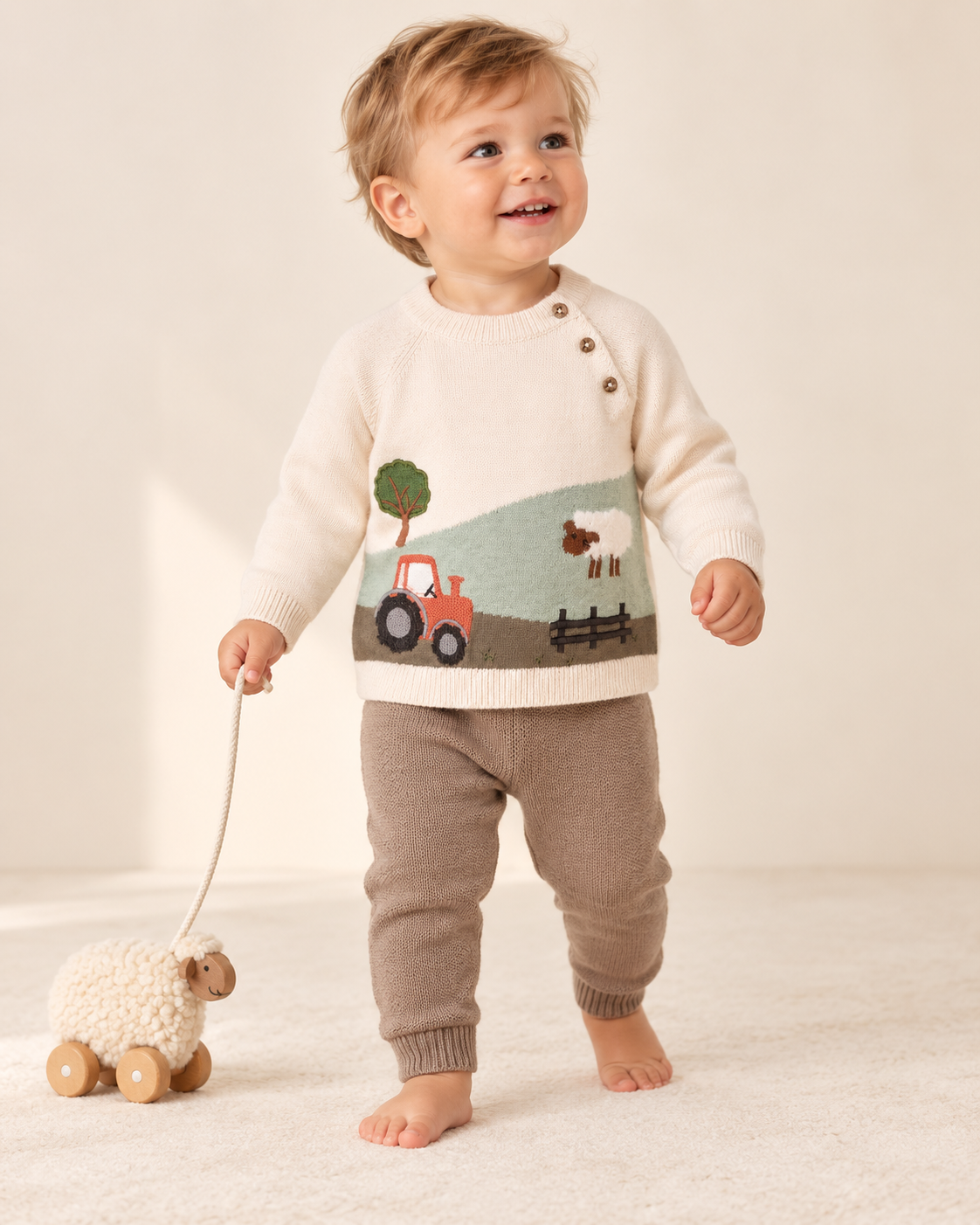 Farm Sheep Jacquard Sweater Knit Baby Pullover