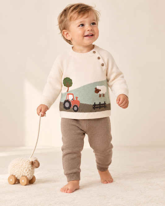 Farm Sheep Jacquard Sweater Knit Baby Pullover