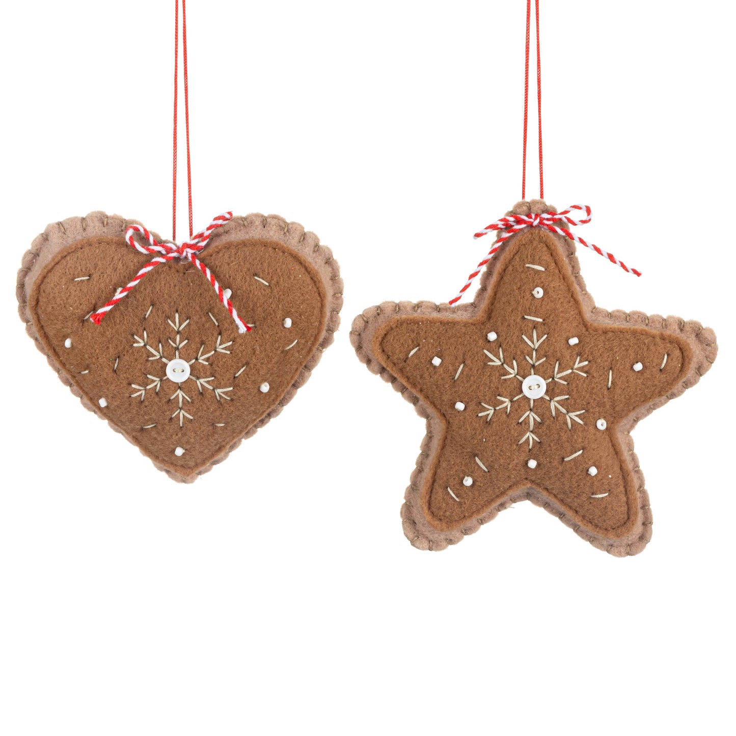 Gingerbread Heart and Star Fabric Ornaments 2 Ast - 4in