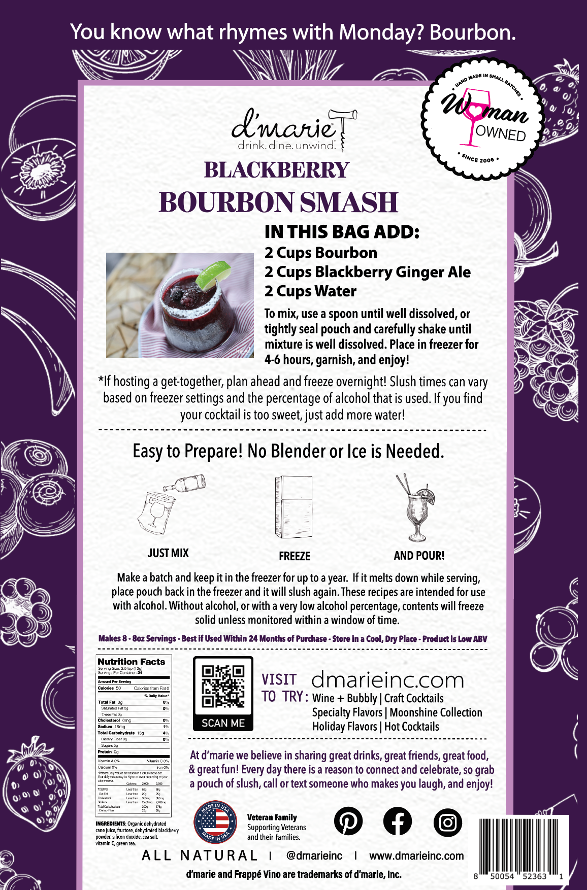 Blackberry Bourbon Smash Cocktail - Ready-To-Freeze Cocktail