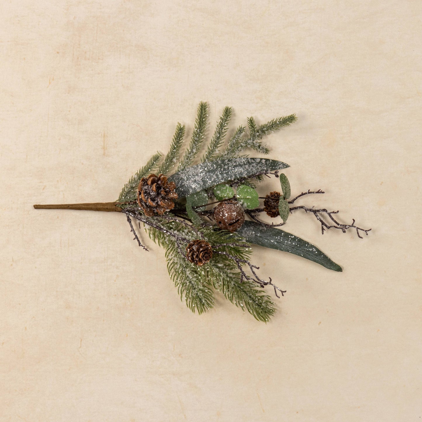 15" ICED FOREST FOLIAGE W/ BELLS PICK