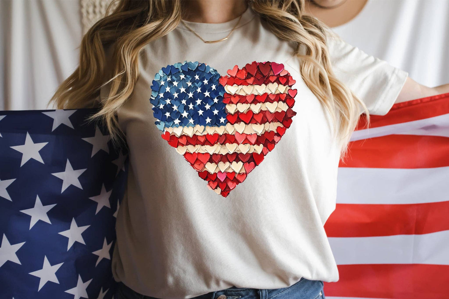 Usa Heart Patriotic Cream Women's Graphic Tee Free Shipping