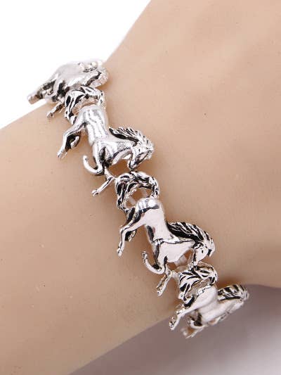 FR5252 Antique Silver Horse Metal Stretch Bracelet