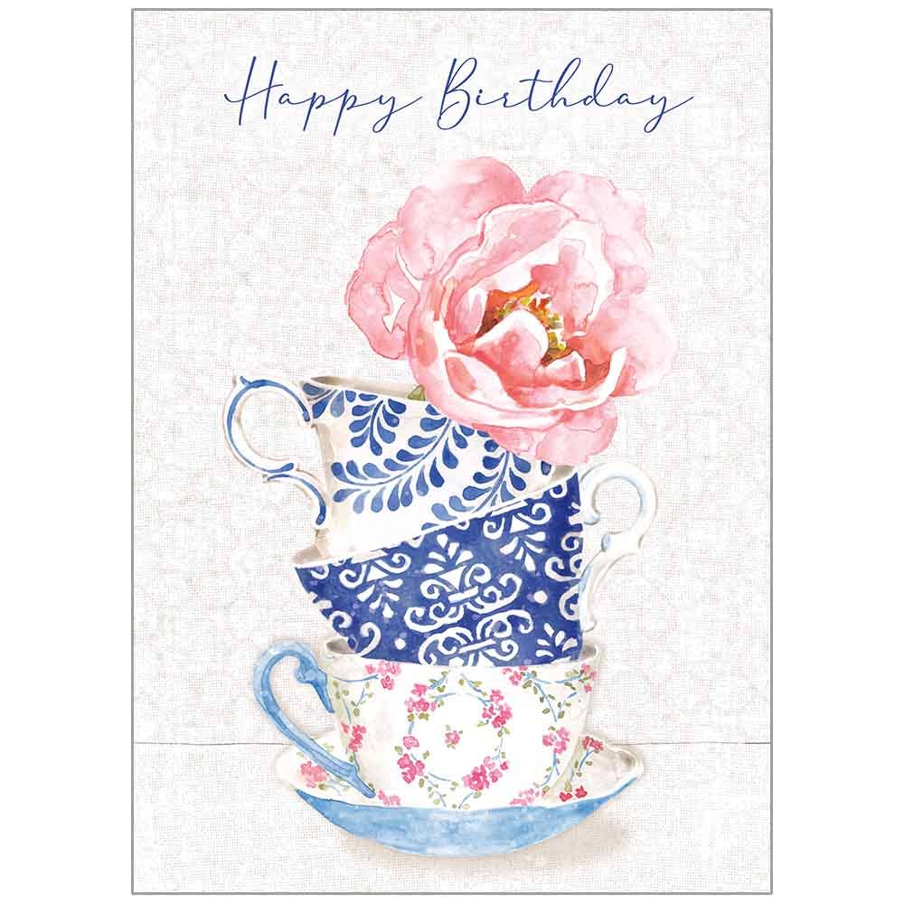Stacked Tea Cups - Faith Birthday Card