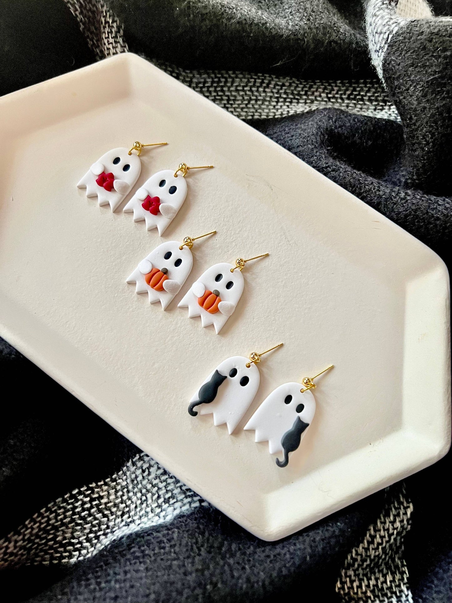 Pumpkin Ghost Earrings, Leaf Ghost Earrings, Cat Earrings