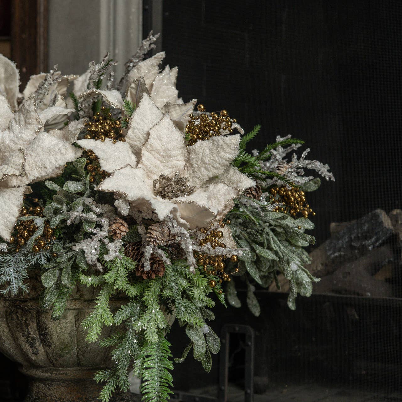 12" FROSTED HOLLY W/ PINECONES PICK