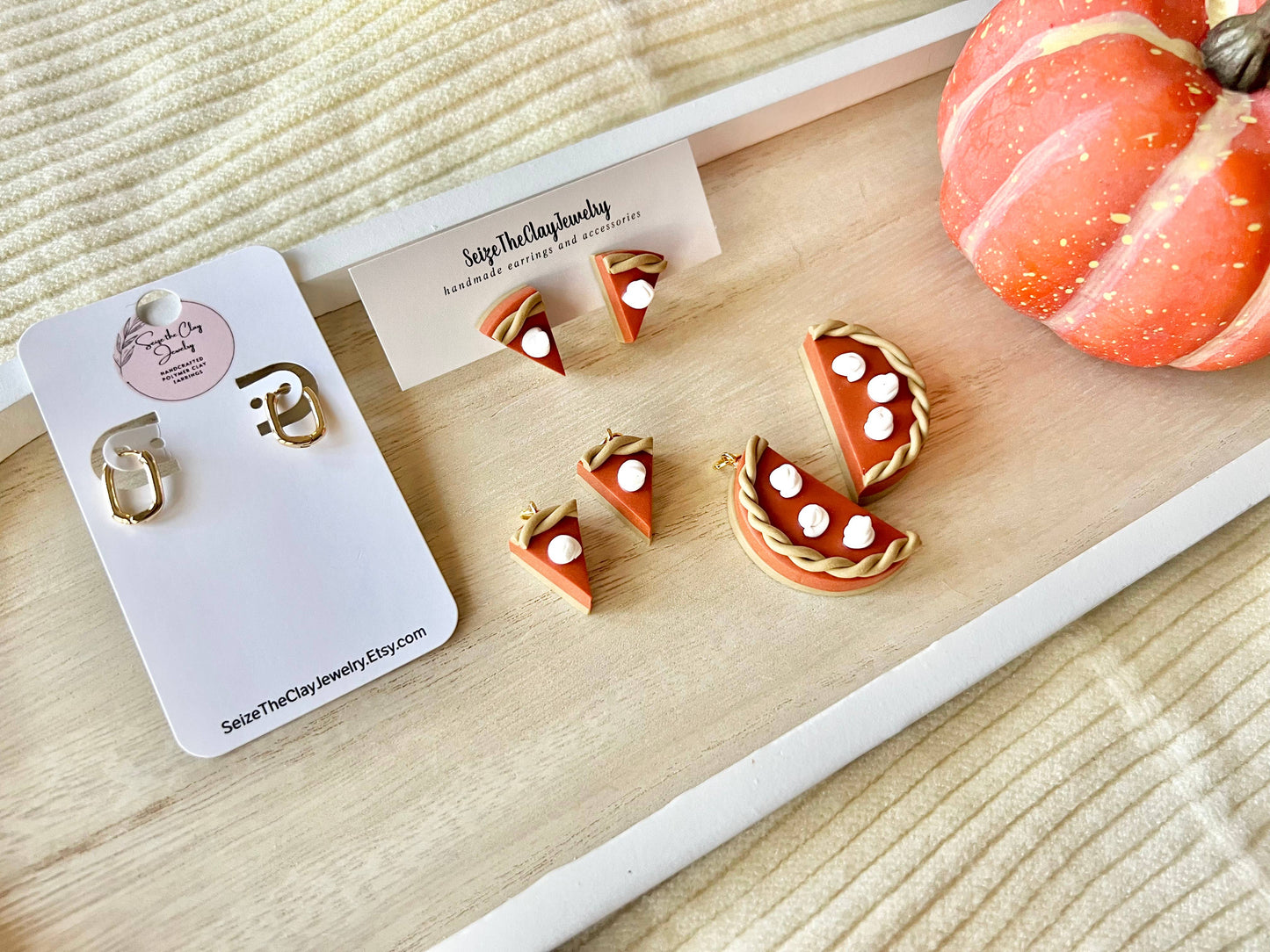Pumpkin Pie Earrings, Pie Clay Earrings