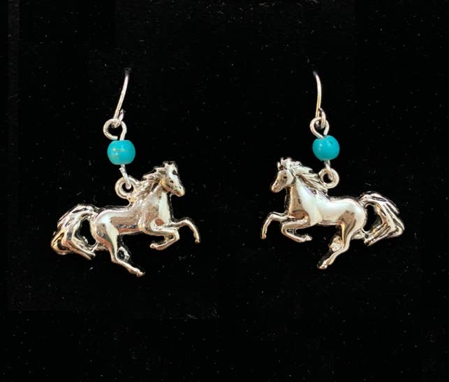 FR2330 Silver Horse Western Theme Turquoise Stone Earrings