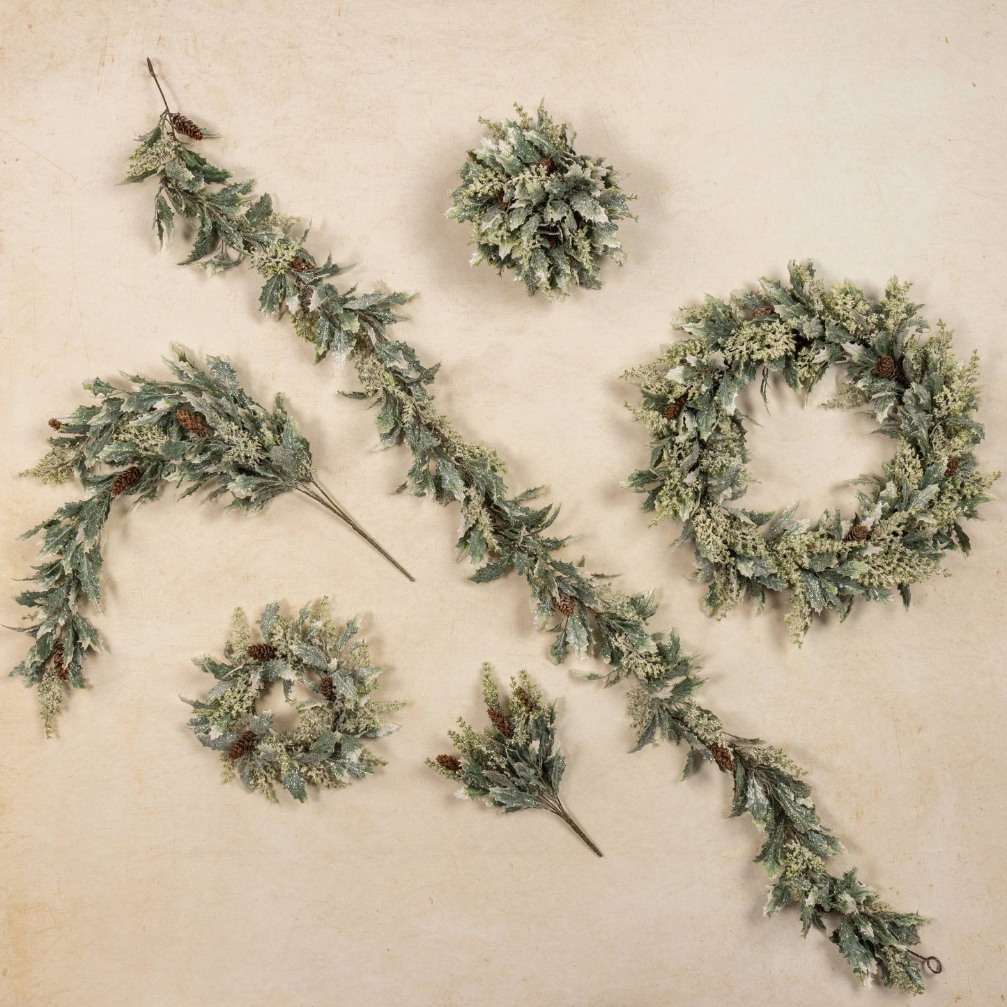 10" FROSTED HOLLY W/ PINECONES HALF BALL