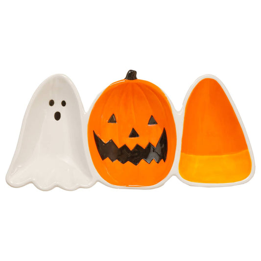 10.75" Festive Halloween 3 Sectioned Ceramic Dish Fall