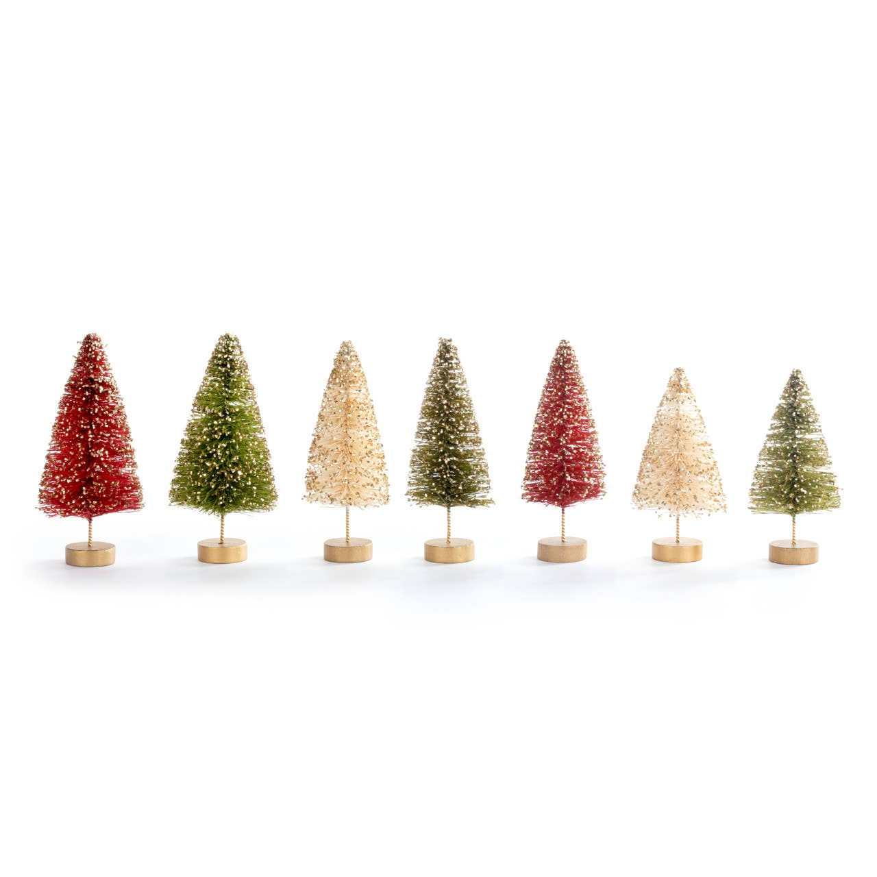 Red White Green Mini Bottle Brush Trees - Set of 7