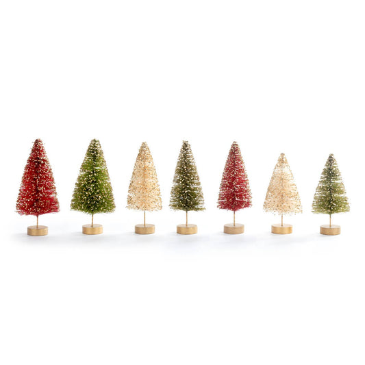 Red White Green Mini Bottle Brush Trees - Set of 7