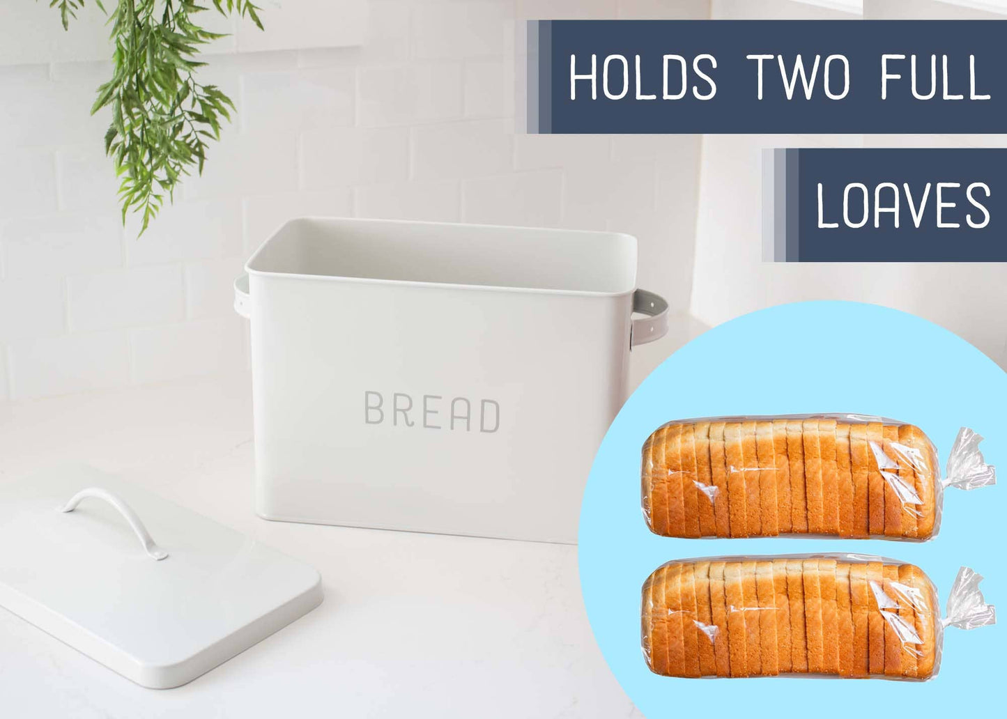 X-LG White Metal Farmhouse Bread Box - Holds Two Full Loaves