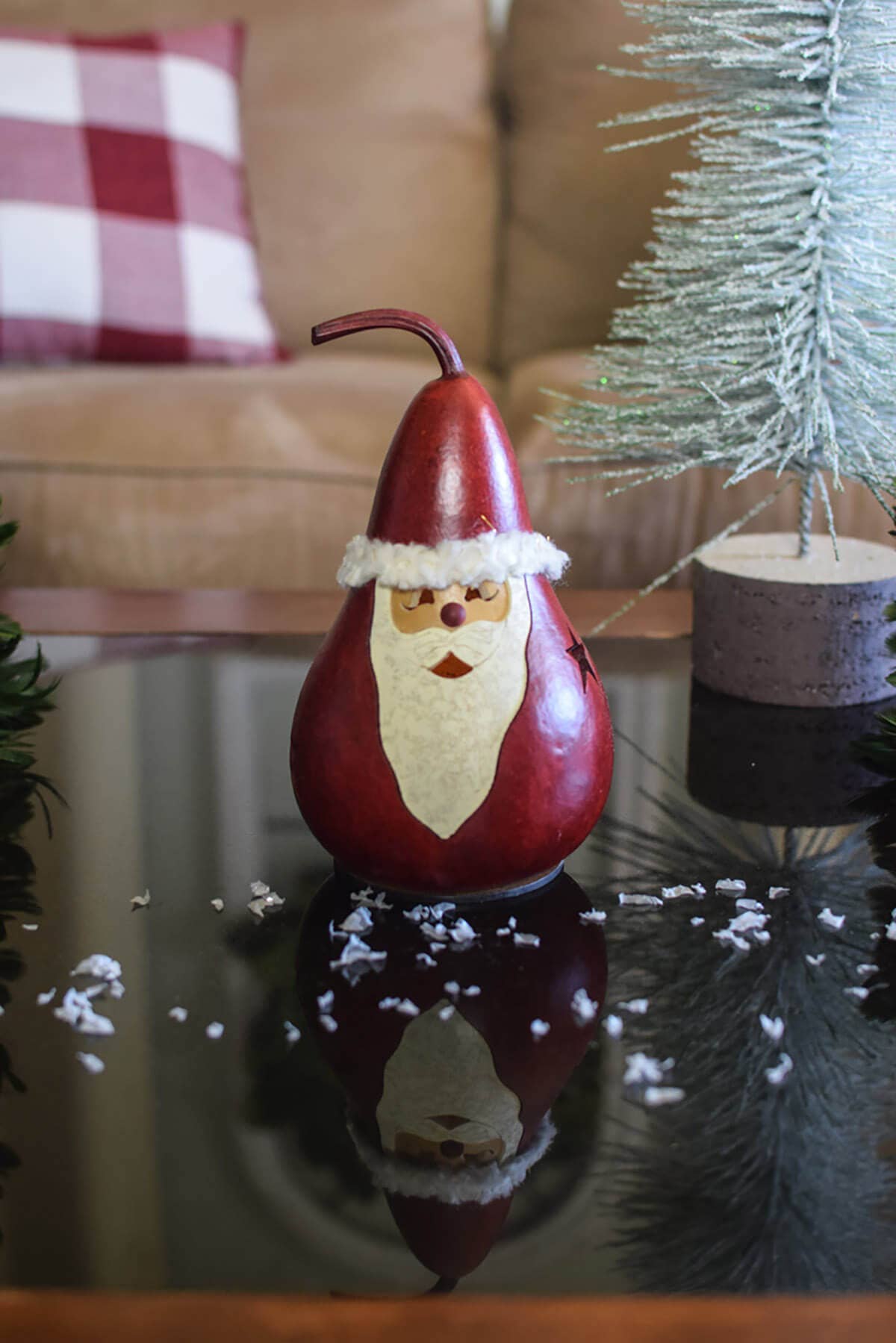 Red Santa Hand-Crafted Gourd - Miniature