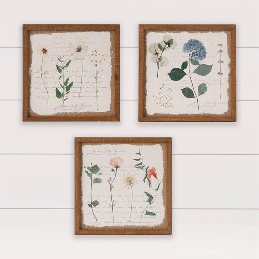 Sign - Dried Floral on Burlap (Pk/03 Ast)