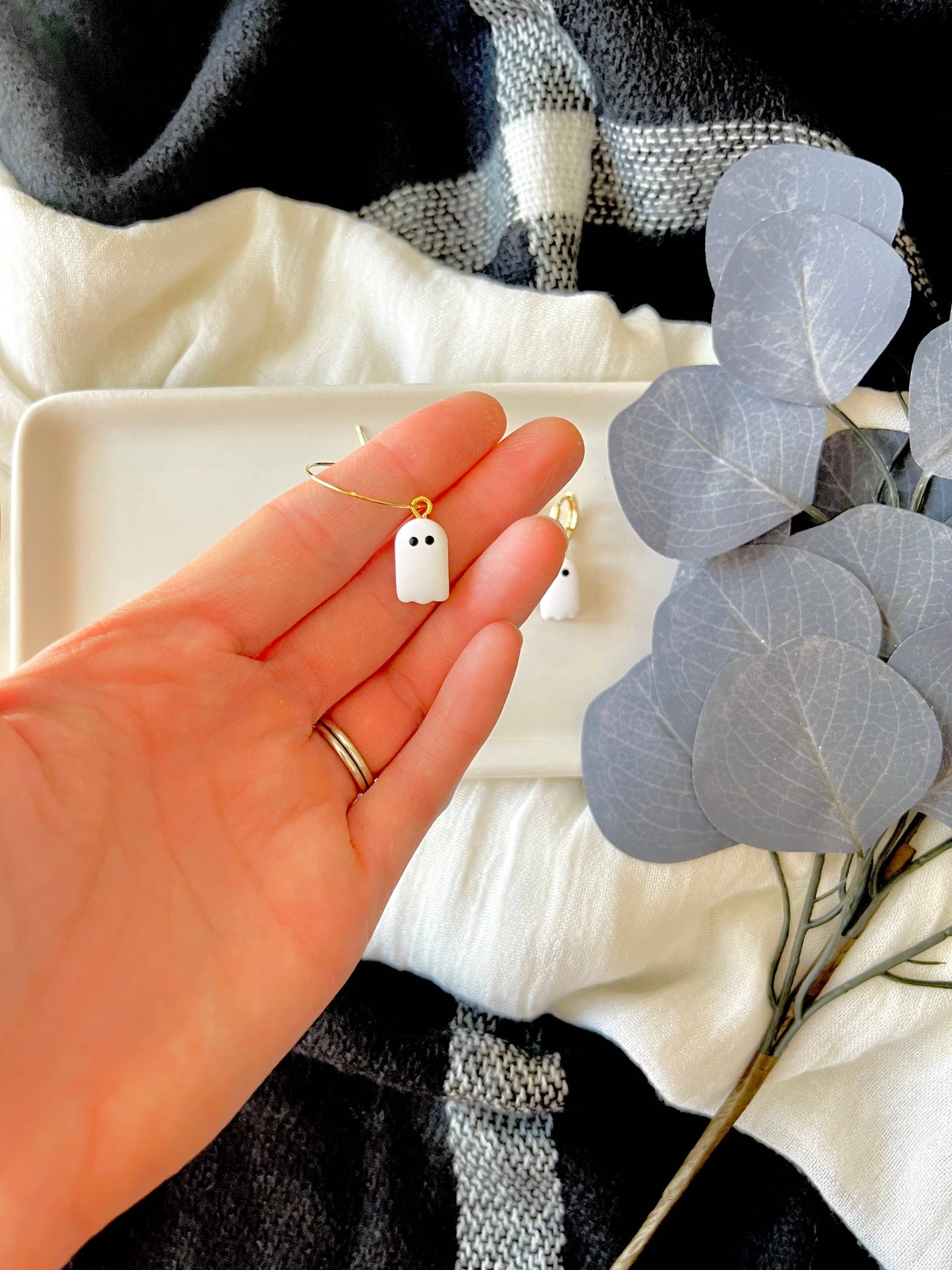 Ghost Bead Earrings, Ghost Bead Huggies, Ghost Earrings