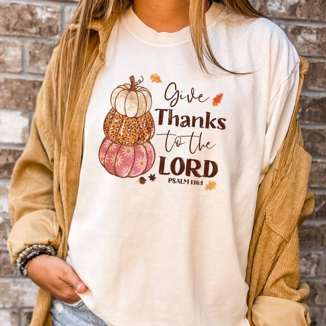 Psalm 136 Give Thanks Fall Graphic Tee - Christian Tee
