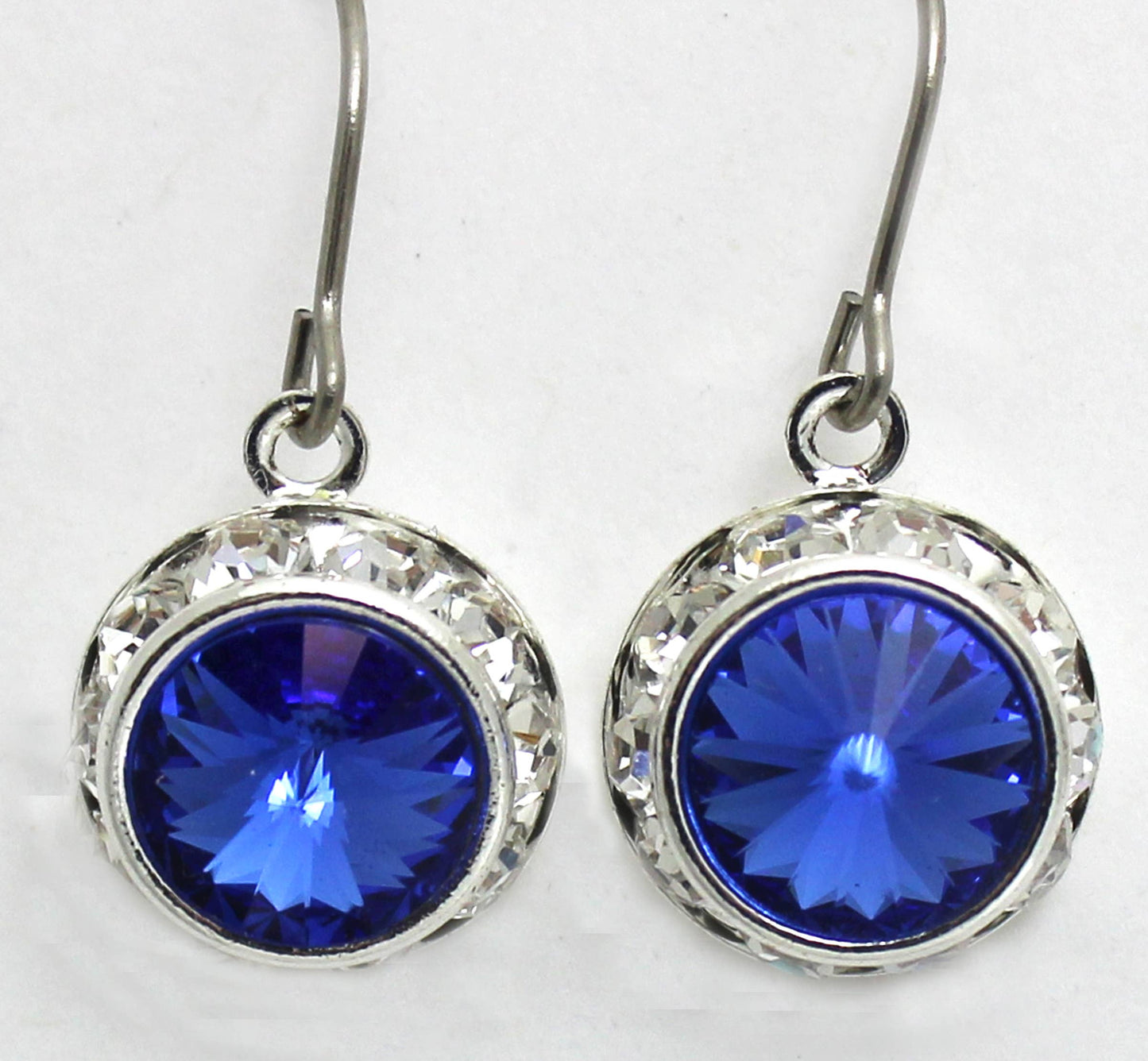 Rhinestone Rivoli Sapphire 12mm Dangle Earring