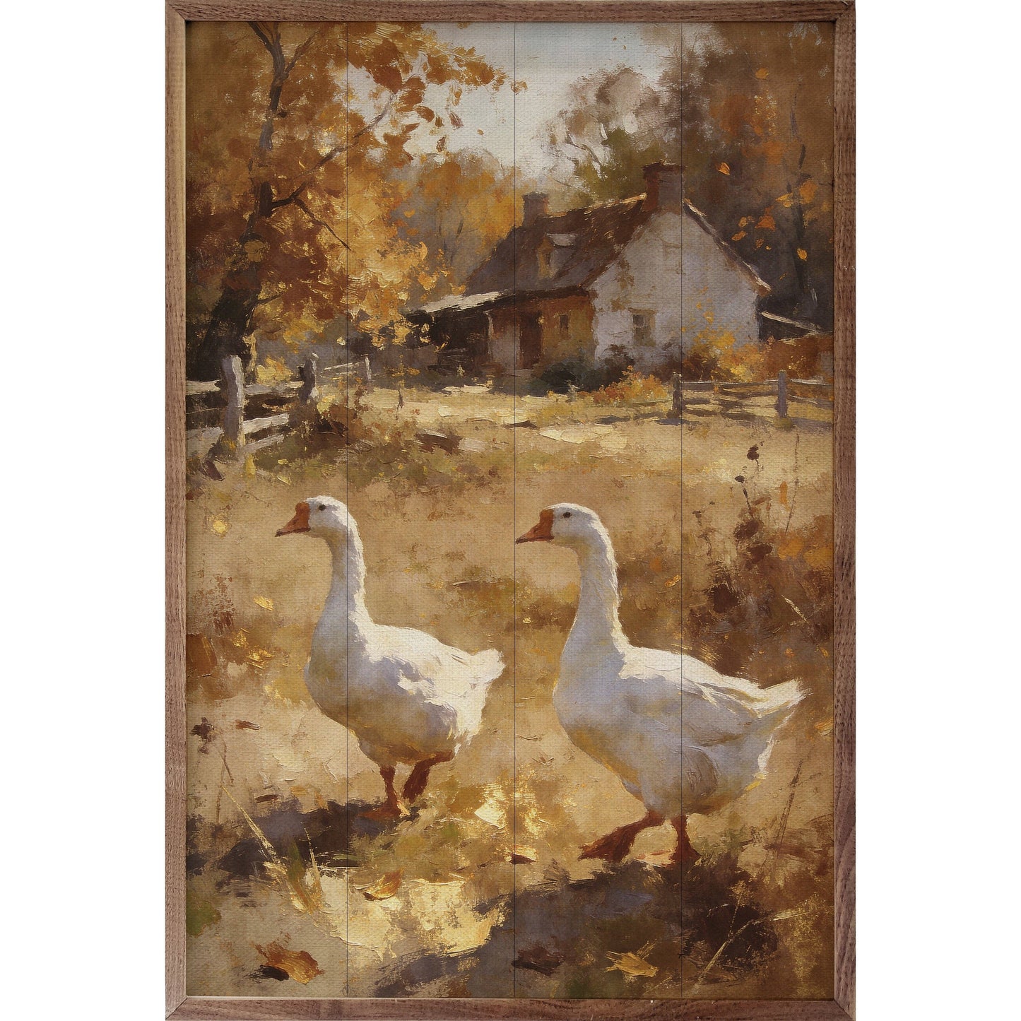 Country Geese In Autumn Field